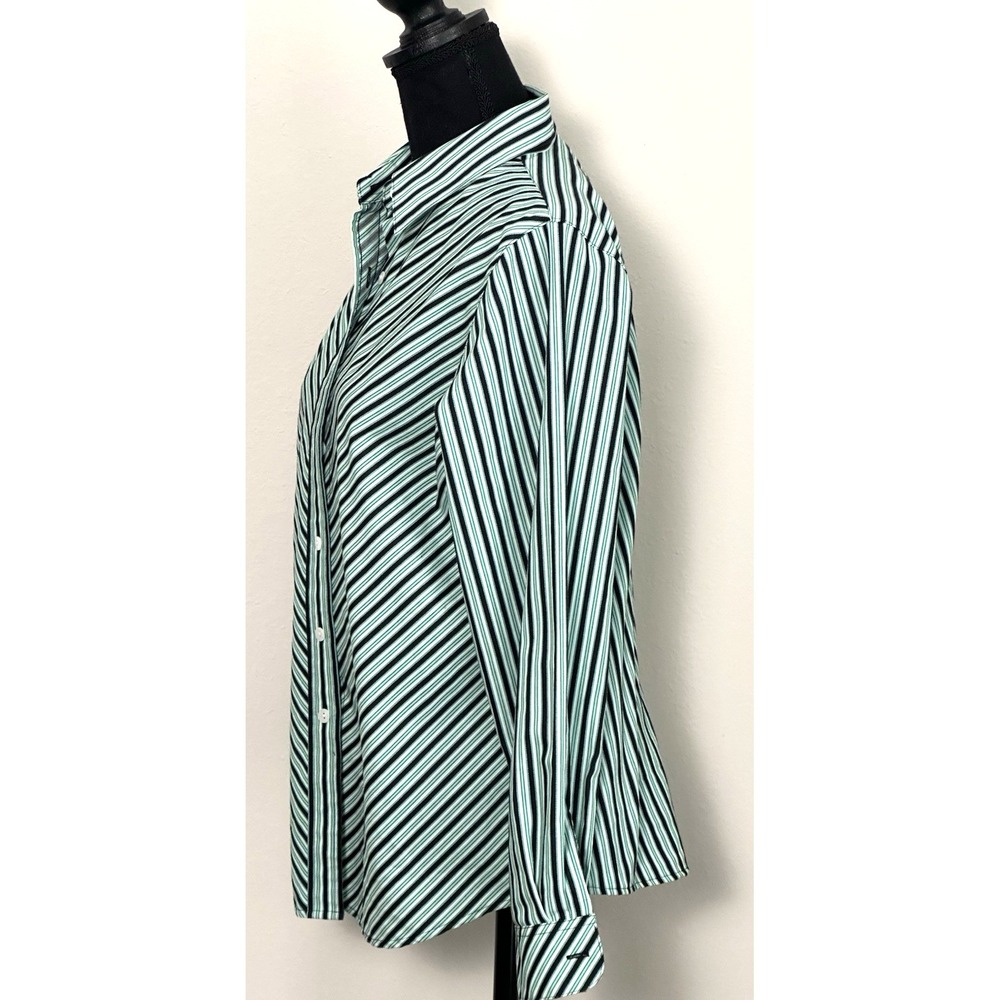 Foxcroft Women's Button Down Striped Longsleeve Blouse Green Black Size‎ (10P) - Picture 8 of 16